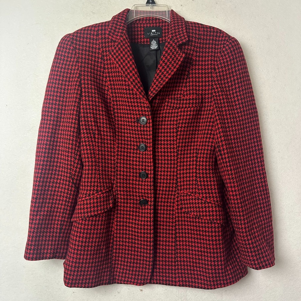 Limited America Red Black Houndstooth Wool Mohair Blazer‎ Jacket Womens Size 8
